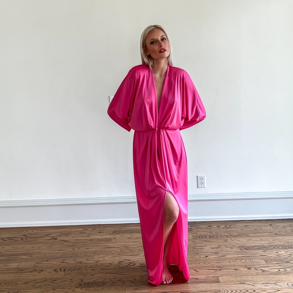 Vintage Hot Pink Deep Plunge Dress
